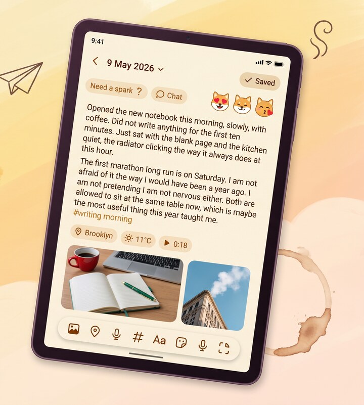 Reflect entry on iPhone showing text scanned from a handwritten paper diary page