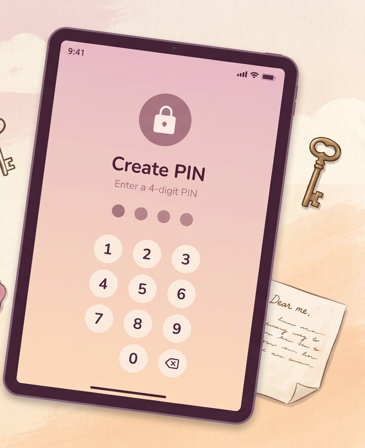 Reflect PIN lock screen — once scanned, paper diary entries live behind the same lock as typed entries